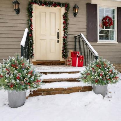 Lighted Christmas Tree Urn Filler Set - 24 Inch Artificial Decor with 12 Modes