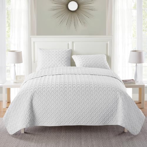 Nina Basketweave 2-Piece Twin Bedding Set - White, Textured Microfiber Quilt & Pillow Sham, Version 2026