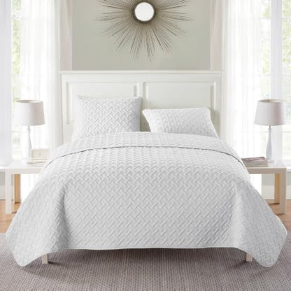 Nina Basketweave 2-Piece Twin Bedding Set - White, Textured Microfiber Quilt & Pillow Sham, Version 2026