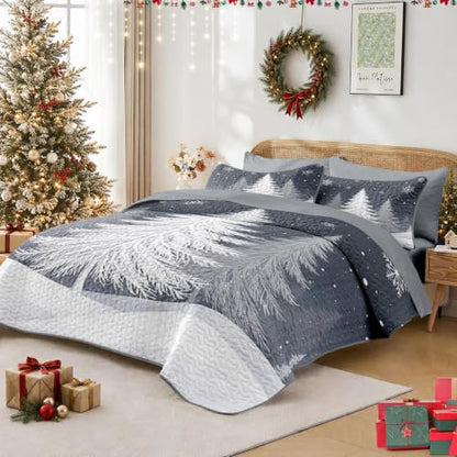 Winter Forest King Quilt Set 7 Pieces - Christmas Tree Bedding