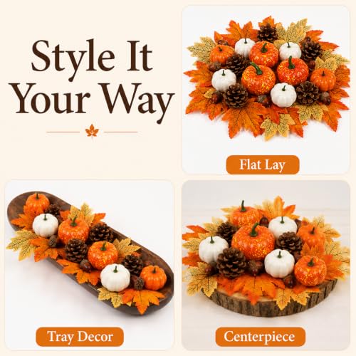 Fall Decor Set with Pumpkins Acorns Pinecones and Leaves - 51 Pieces