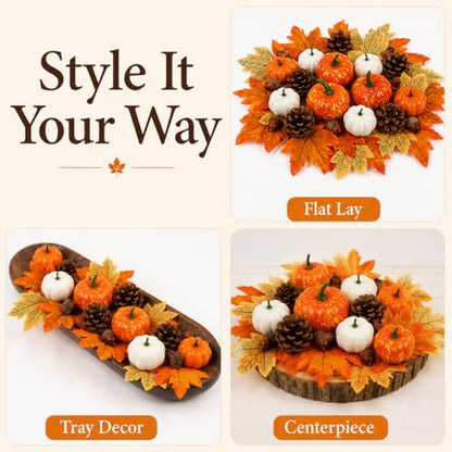 Fall Decor Set with Pumpkins Acorns Pinecones and Leaves - 51 Pieces