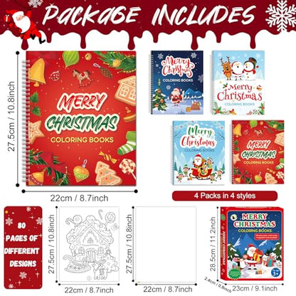Christmas Coloring Books for Kids Set of 4 - Holiday Activity Books for Winter Party & Gifts