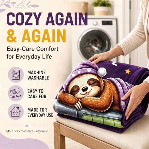 Funny Grandma Gift Blanket with Sloth Design, Cozy Throw for Birthdays