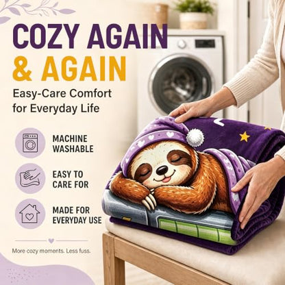 Funny Grandma Gift Blanket with Sloth Design, Cozy Throw for Birthdays