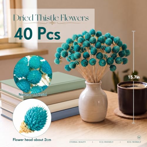 Blue Dried Globe Amaranth Flower Bouquet - 40 Stems for Wedding & Decor
