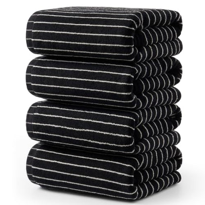 Black 28x55 Inch Bath Towels Set of 4 - Premium 100% Cotton Striped