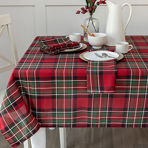 Holiday Plaid Tablecloth Red 60x84 Inches Rectangular - Festive Table Decor