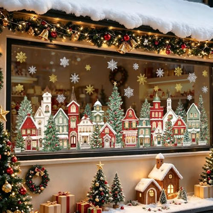 decalmile Christmas Window Clings Red House & Xmas Tree - Retro House Variant