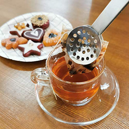 SNAIL GARDEN 2Pcs Stainless Steel Tea Bag Tongs, Round Tea Bag Squeezer with 2Pcs Bunny Silicone Tea Bag Holders & Rests- 6inch Tea Bag Strainer Clips Herb or Sugar Ice Cube for Kitchen Bar Tools