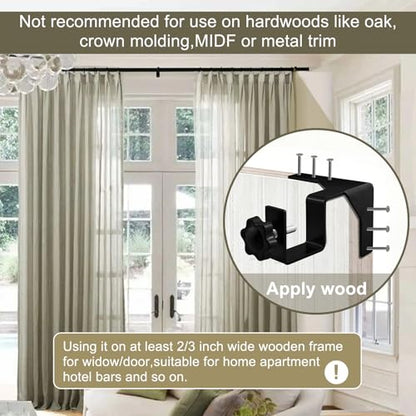 Heavy-Duty Single Hook Curtain Rod Holders No Drilling Needed - 2 Pieces
