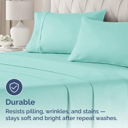 King Standard Pillow Cases Set of 4 - Soft Hotel Quality Pillowcase Covers - Comfy Bedding for Women, Men, Kids & Teens - Machine Washable Pillow Protectors - 4 Piece Set - King Standard Size Spa Blue