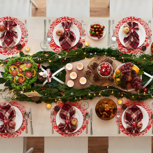 Red Disposable Placemats 13 Inch Glitter Metallic Mesh Round Table Mats for Dining & Events