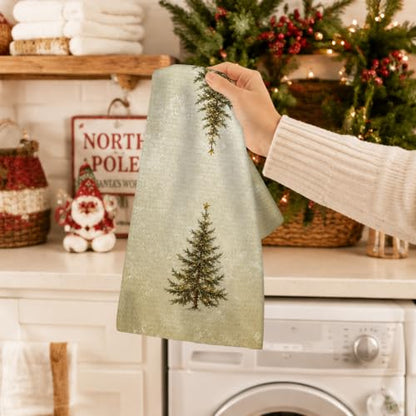 Christmas Tree4 Rustic Farmhouse Christmas Kitchen Towels Set of 2 - Vintage Neutral Winter Holiday Dish Hand Towels 16x24in