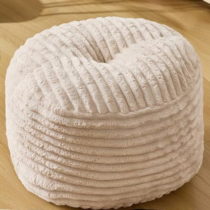 Kisoy 20in Round Faux Fur Floor Pouf Ottoman - Ivory, Soft & Supportive