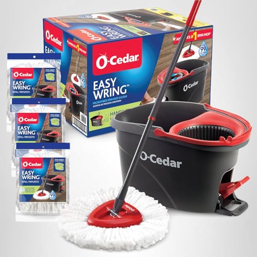 O-Cedar Easywring Microfiber Spin Mop & Bucket Floor Cleaning System + 3 Extra Refills (4 Refills Included)