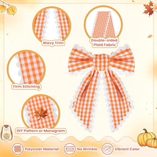 Orange and White Plaid Wreath Sash with Trim - Front Door Decor (Variation: Orange & White)