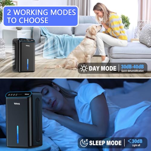 Quiet Black Dehumidifier for Home & Basement with 98oz Tank & Timer - Sleep Mode