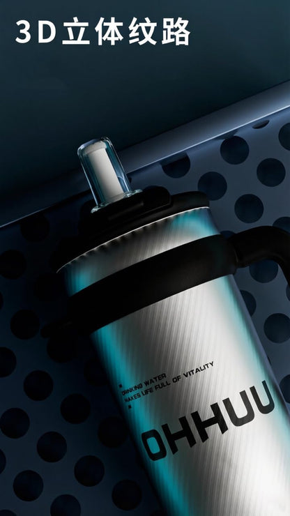 Skiennix Insulated Water Bottle - Large Capacity 316 Stainless Steel Vacuum Cup with Straw & Handle | Silver