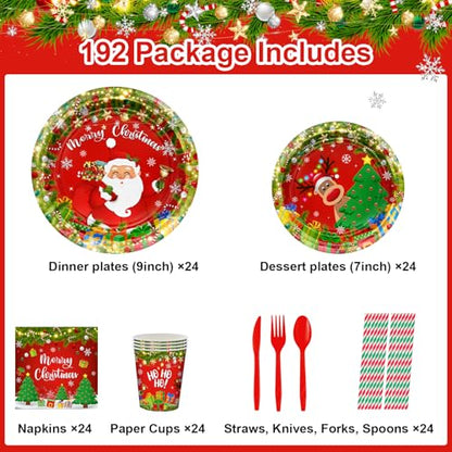 Christmas Disposable Paper Plate and Napkin Party Set for 24 Guests
