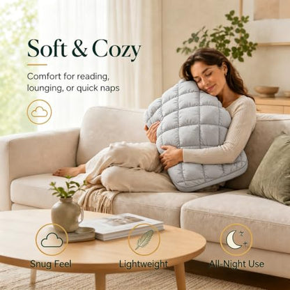 Grey Japanese Plof Pillow - Breathable Quilted Grid Bed Pillow with Neck Support