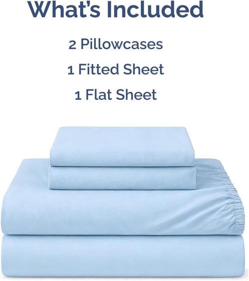 Cooling Sheets Set | Skiennix Queen Size 4-Piece Bedding for Hot Sleepers - Soft, Breathable, Lightweight - Deep Pockets 8" to 16" - Sky Blue