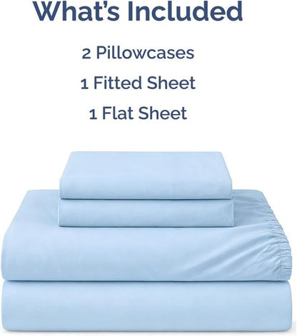 Cooling Sheets Set | Skiennix Queen Size 4-Piece Bedding for Hot Sleepers - Soft, Breathable, Lightweight - Deep Pockets 8" to 16" - Sky Blue