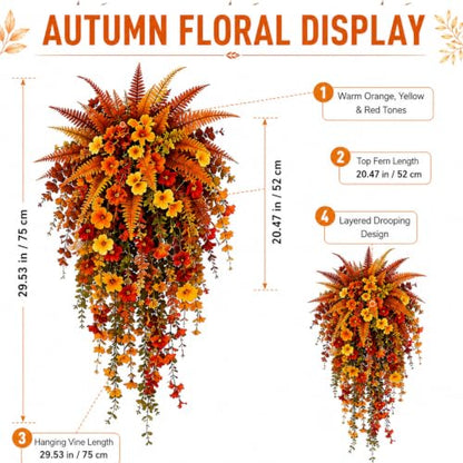 Artificial Fall Flowers for Outdoors - Fall Hanging Flowers UV Resistant Faux Silk Vines - Style 1 & 2