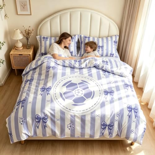 Purple Soccer Bow Comforter Cover Set - Full Size, Teen Bedroom Decor