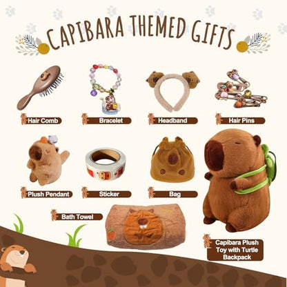 Capybara Plush Gift Set - Stuffed Animal, Keychain, Bag, Towel, Hair Pins & Accessories for Girls