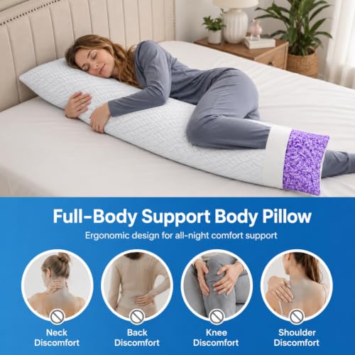 Cooling Shredded Memory Foam Body Pillow - Long Support for Side Sleeping