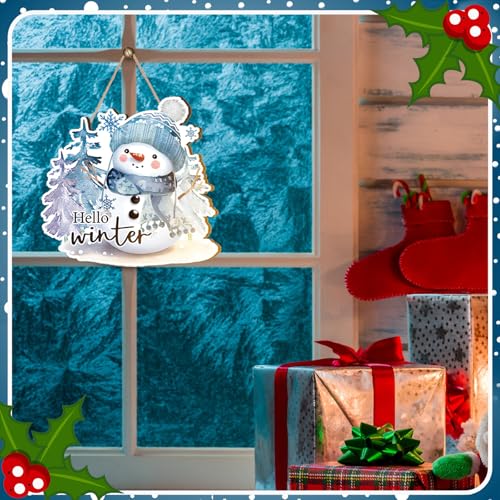 Winter Snowman Wooden Door Hanger Farmhouse Christmas Sign