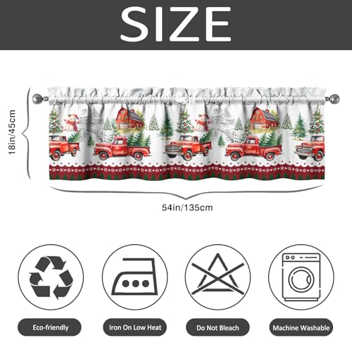 Christmas Kitchen Window Curtain 18x54 Inch Red Xmas Valance with Rod Pocket - Holiday Decor