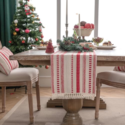 Red Boho Cotton Linen Table Runner 13x108 Inches for Holiday & Rustic Decor (Variation of THIS listing)