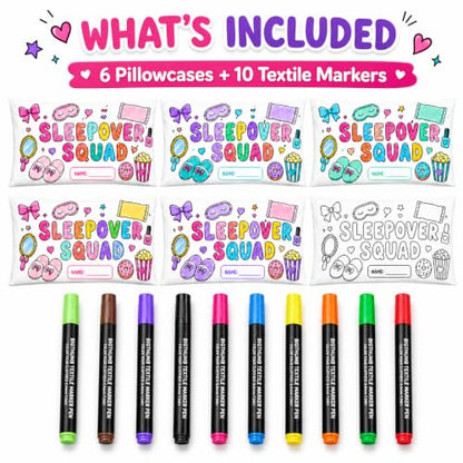 Sleepover Coloring Pillowcase Set with Markers - 6 Pack Kids Party Activity