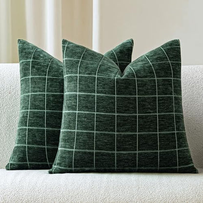 Decorative Chenille Plaid Throw Pillow Cover Moss Green 18x18 Set of 2 - Variation of THIS listing