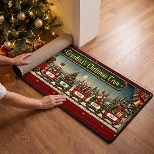Christmas Train Family Custom Rug - Holiday Doormat for Grandparents' House - Variation: Christmas Train Family