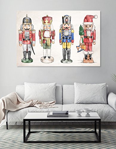 Nutcrackers Wall Art Print - Contemporary Canvas Christmas Decor 30x20 inches - Ready to Hang