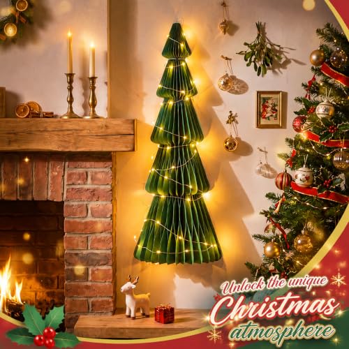 Wall-Mounted 3FT Christmas Tree with LED Lights, Honeycomb Paper Decor