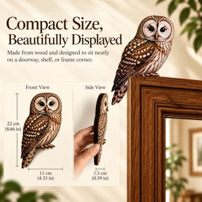 Wooden Bird Door Topper Decor - Owl Shape Corner Statue