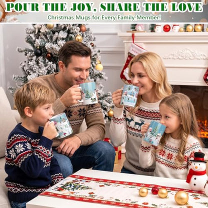 Winter Ice Skating Mug Set - 4 Ceramic Holiday Gift Coffee Cups 11.8 oz