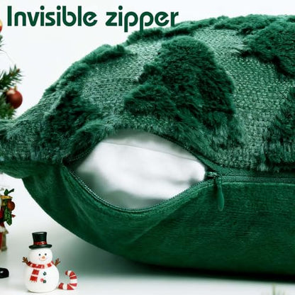 Christmas Tree Pillow Cover 18x18 Dark Green with Tree Design - Variation of Christmas-Green Tree