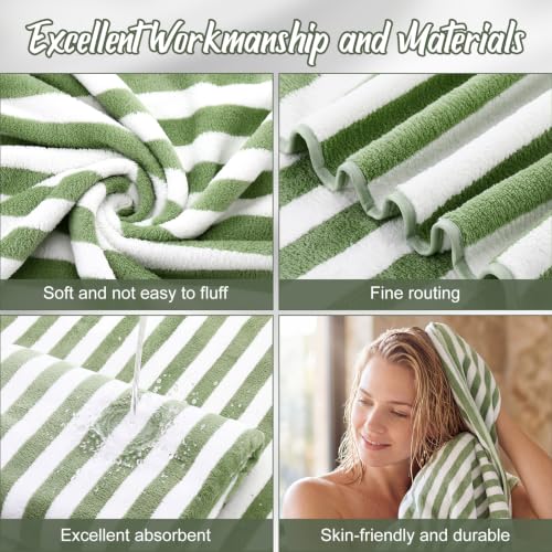Microfiber Bath Towels Bulk 12 Pack - Sage Green Wide Stripes