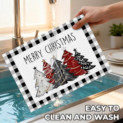 Christmas Placemats Set of 4 with Truck Bell Design - Holiday Table Decor, Winter Kitchen Mats, Christmas Tree Truck Variation