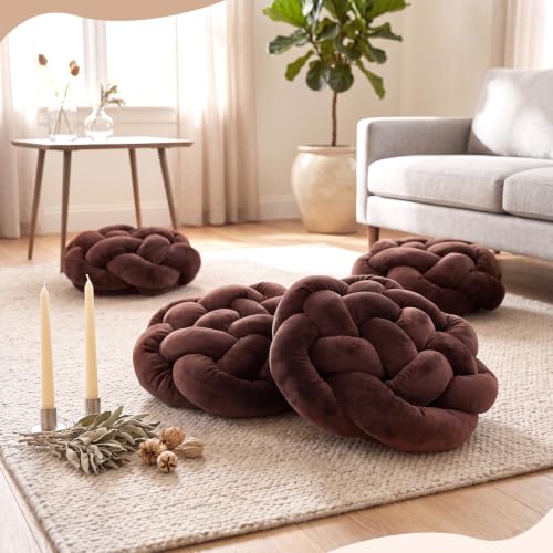 Brown 2 Pack Hand Knotted Throw Pillows 16x16 Inches - Cozy Home Decor