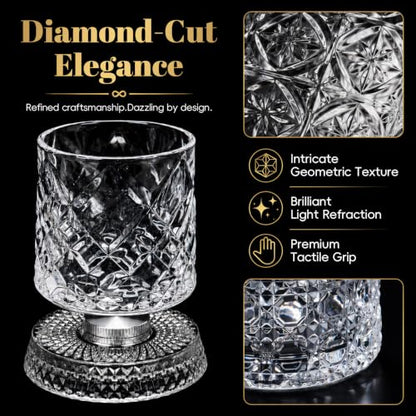 WOCWH Style-A Spinning Whiskey Glass Set of 2 - 10 Oz Crystal Tumblers with Rotating Bases for Bourbon Scotch Rum Cocktails, Unique Christmas Gift