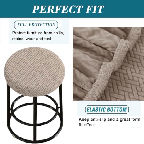 Stretch Round Bar Stool Covers 2-Pack Khaki Fit 13-18 Inch Seats