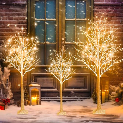 Lighted Birch Tree Decoration - 3ft 4ft 5ft with Warm White LEDs, 8 Modes, Timer