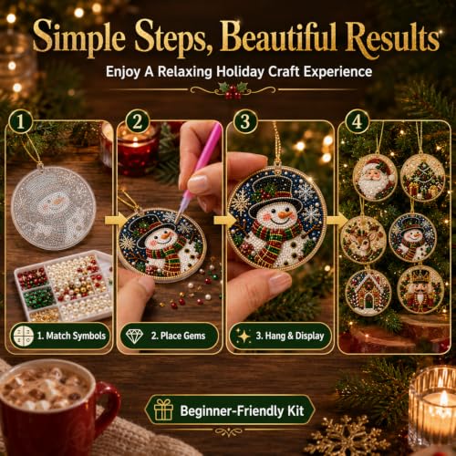 DIY Christmas Ornament Kit - 12 Acrylic Decorations with Pearls & Gems (Style 6)