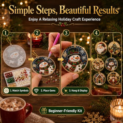 DIY Christmas Ornament Kit - 12 Acrylic Decorations with Pearls & Gems (Style 6)